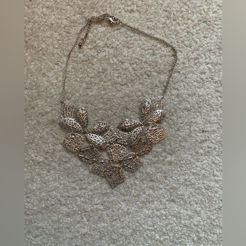 Silver chain leaf statement necklace